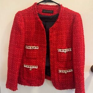 Zara Women Red Tweed Jacket